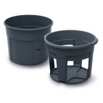 Műanyag burgonyatermesztő cserép, Prosperplast, antracit, átmérő: 39,2 cm, magasság: 31,6 cm, 28 l, ablakos betéttel, betakarító nyílásokkal, 2 részes, kerek