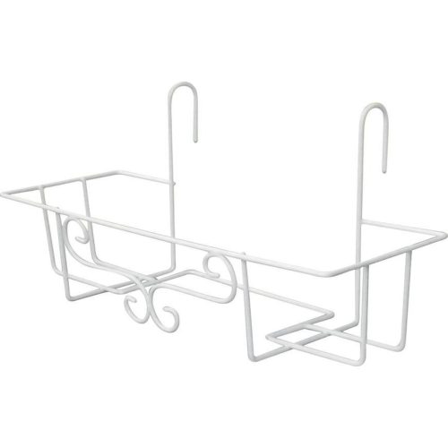 Virágtartó konzol, Strend Pro Garden, fehér, 65 cm, magasság: 13 cm, acél, kampós rögzítés, akasztható, téglalap alakú