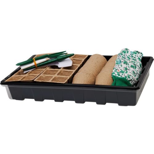 Melegágy, Strend Pro Garden, fekete, 37,5 x 23 x 6 cm, átlátszó fedél, 68 db-os készlet, csíráztatáshoz és előneveléshez, mini