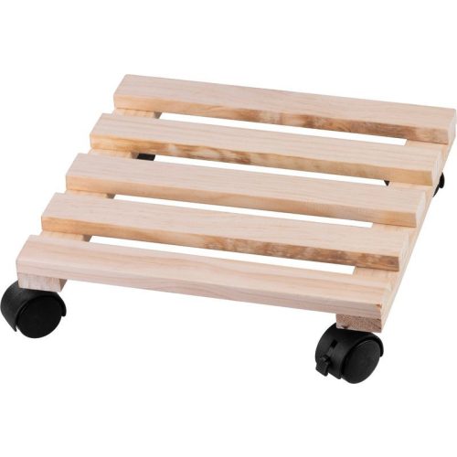 Virágcserép alátét, Strend Pro Garden, 30 x 30 cm, magasság: 7 cm, fa, 4 db forgó kerék, négyzetes