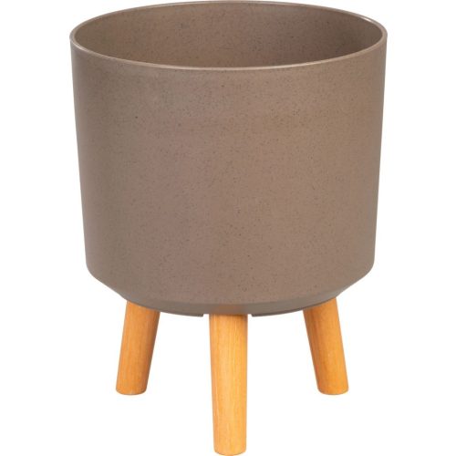 Műanyag virágcserép, Strend Pro Garden, kávépor, átmérő: 24,5 cm, magasság: 31 cm, fa lábakkal, kerek