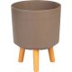 Műanyag virágcserép, Strend Pro Garden, kávépor, átmérő: 24,5 cm, magasság: 31 cm, fa lábakkal, kerek