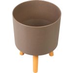 Műanyag virágcserép, Strend Pro Garden, kávépor, átmérő: 24,5 cm, magasság: 31 cm, fa lábakkal, kerek