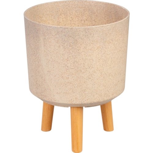Műanyag virágcserép, Strend Pro Garden, bambuszszál, átmérő: 24,5 cm, magasság: 31 cm, fa lábakkal, kerek