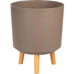 Műanyag virágcserép, Strend Pro Garden, kávépor, átmérő: 30 cm, magasság: 37 cm, fa lábakkal, 15,5 l, kerek
