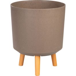   Műanyag virágcserép, Strend Pro Garden, kávépor, átmérő: 30 cm, magasság: 37 cm, fa lábakkal, 15,5 l, kerek
