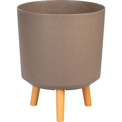 Műanyag virágcserép, Strend Pro Garden, kávépor, átmérő: 30 cm, magasság: 37 cm, fa lábakkal, 15,5 l, kerek