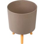 Műanyag virágcserép, Strend Pro Garden, kávépor, átmérő: 30 cm, magasság: 37 cm, fa lábakkal, 15,5 l, kerek