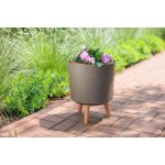 Műanyag virágcserép, Strend Pro Garden, kávépor, átmérő: 30 cm, magasság: 37 cm, fa lábakkal, 15,5 l, kerek