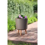 Műanyag virágcserép, Strend Pro Garden, kávépor, átmérő: 30 cm, magasság: 37 cm, fa lábakkal, 15,5 l, kerek