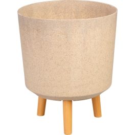   Műanyag virágcserép, Strend Pro Garden, bambuszszál, átmérő: 30 cm, magasság: 37 cm, fa lábakkal, 15,5 l, kerek