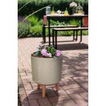 Műanyag virágcserép, Strend Pro Garden, bambuszszál, átmérő: 30 cm, magasság: 37 cm, fa lábakkal, 15,5 l, kerek