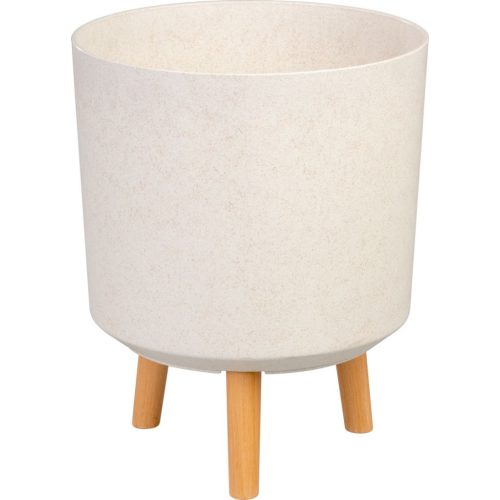 Műanyag virágcserép, Strend Pro Garden, fehér, átmérő: 30 cm, magasság: 37 cm, fa lábakkal, 15,5 l, kerek