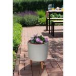 Műanyag virágcserép, Strend Pro Garden, fehér, átmérő: 30 cm, magasság: 37 cm, fa lábakkal, 15,5 l, kerek