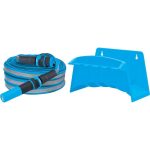 Kerti locsolótömlő, Aquacraft 870102, kék/szürke, 1/2", 20 m, 35 bar, 2 funkciós fúvókával, fali tartóval, PVC belső cső, textilborítás