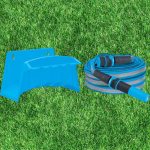 Kerti locsolótömlő, Aquacraft 870102, kék/szürke, 1/2", 20 m, 35 bar, 2 funkciós fúvókával, fali tartóval, PVC belső cső, textilborítás