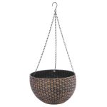 Függő virágcserép, Strend Pro Garden Modern, arany, átmérő: 26 cm, magasság: 16 cm, lánccal és akasztóval, rattan hatású, kerek
