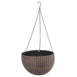   Függő virágcserép, Strend Pro Garden Modern, arany, átmérő: 26 cm, magasság: 16 cm, lánccal és akasztóval, rattan hatású, kerek