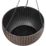 Függő virágcserép, Strend Pro Garden Modern, arany, átmérő: 26 cm, magasság: 16 cm, lánccal és akasztóval, rattan hatású, kerek