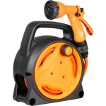 Kerti tömlődob, Strend Pro Garden, fekete/narancssárga, tömlővel, 5/16", 10 m, 8 funkciós szórópisztollyal, csatlakozókkal