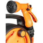 Kerti tömlődob, Strend Pro Garden, fekete/narancssárga, tömlővel, 5/16", 10 m, 8 funkciós szórópisztollyal, csatlakozókkal