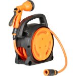 Kerti tömlődob, Strend Pro Garden, fekete/narancssárga, tömlővel, 5/16", 10 m, 8 funkciós szórópisztollyal, csatlakozókkal