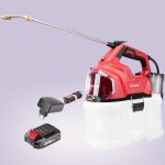Akkumulátoros permetező, Worcraft CBS-S20Li-8L ShareSYS, 8 l, piros-fekete-fehér, 20 V, 2 Ah Li-Ion, kézi, sárgaréz fúvóka, akkumulátorral és töltővel