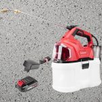 Akkumulátoros permetező, Worcraft CBS-S20Li-8L ShareSYS, 8 l, piros-fekete-fehér, 20 V, 2 Ah Li-Ion, kézi, sárgaréz fúvóka, akkumulátorral és töltővel