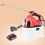 Akkumulátoros permetező, Worcraft CBS-S20Li-8L ShareSYS, 8 l, piros-fekete-fehér, 20 V, 2 Ah Li-Ion, kézi, sárgaréz fúvóka, akkumulátorral és töltővel