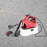 Akkumulátoros permetező, Worcraft CBS-S20Li-5L ShareSYS, 5 l, piros-fekete-fehér, 20 V, 2 Ah Li-Ion, kézi, sárgaréz fúvóka, akkumulátorral és töltővel