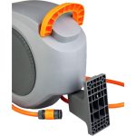 Fali tömlődob, Strend Pro Premium, szürke/narancssárga, tömlővel, 1/2", 35 + 2 m, 24 bar, automata feltekerő, szórópisztollyal, csatlakozókkal, forgatható konzol, -5°C és +45°C között hőálló