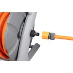 Kerti tömlődob, Strend Pro Premium, szürke/narancssárga, tömlővel, 1/2", 20 + 2 m, 26 bar, automata feltekerő, szórópisztollyal, csatlakozókkal, -5°C és +45°C között hőálló