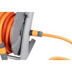 Kerti tömlődob, Strend Pro Premium, szürke/narancssárga, tömlővel, 1/2", 20 + 2 m, 26 bar, automata feltekerő, szórópisztollyal, csatlakozókkal, -5°C és +45°C között hőálló