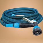 Kerti locsolótömlő, Aquacraft 870030, kék, 1/2", 15–30 m, 6 bar, flexibilis, nyújtható, 7 funkciós szórópisztollyal, csatlakozókkal, PVC belső cső, textilborítás