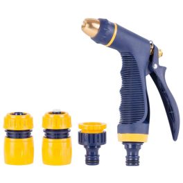   Kerti locsolópisztoly, Strend Pro Garden, sötétkék/sárga, sárgaréz fúvóka, 2 funkciós, állítható vízáram, műanyag, csatlakozókkal