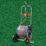 Kerti tömlőkocsi, Strend Pro Garden 5020, fekete/kék, tömlővel, 1/2", 50 + 2 m, tömlődobbal, 4 funkciós szórópisztollyal, csatlakozókkal, kézi hajtókar, kerekes