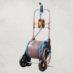 Kerti tömlőkocsi, Strend Pro Garden 5020, fekete/kék, tömlővel, 1/2", 50 + 2 m, tömlődobbal, 4 funkciós szórópisztollyal, csatlakozókkal, kézi hajtókar, kerekes