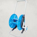 Kerti tömlőkocsi, Aquacraft 990031, ezüst/kék, maximum 60 m 1/2" kerti tömlőhöz, acél és műanyag, kézi hajtókar, kerekes, tömlő nélkül