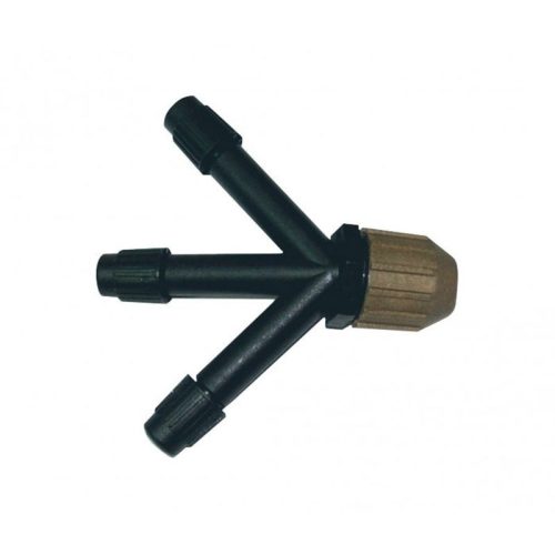 Permetező szórófej, Dimartino 8804C 3W, fekete/barna, háromkimenetes, Y alakú, állítható fúvókák, menetes csatlakozás, vegyszerálló műanyag