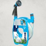 Fali tömlődob, Aquacraft 990490, kék, tömlővel, 3/8", 10 m, 7 funkciós szórópisztollyal, csatlakozókkal, műanyag