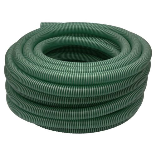 Kerti szívótömlő, Strend Pro Garden ST.Suco 50, zöld, 2", 30 m, 50 mm, 7 bar, bordázott, spirálerősített PVC, vákuumálló