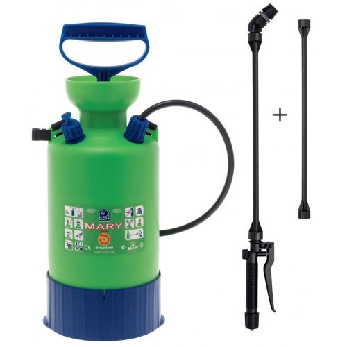 Vállra akasztható permetező, Dimartino GDM MARY 5, 5 liter, zöld, nyomásjelzős, teleszkópos nyelű, állítható fúvókás