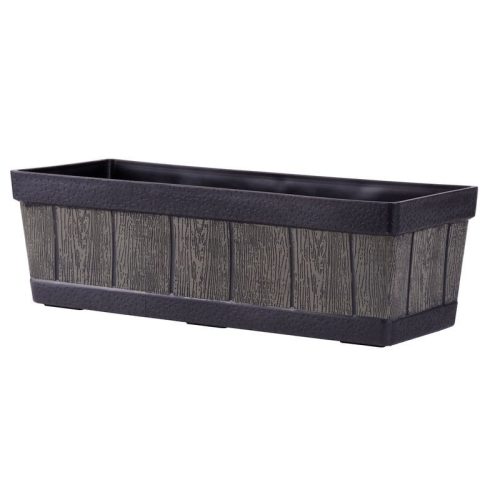 Műanyag virágláda, Strend Pro Garden Woodeff, barna, 47 x 15 cm, magasság: 17 cm, faerezetes mintázat, 9 l, fahatású
