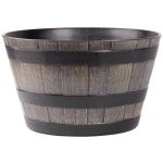 Műanyag virágcserép, Strend Pro Garden Woodeff, barna, átmérő: 39 cm, magasság: 23 cm, hordó formájú, 18,5 l, fahatású, kerek