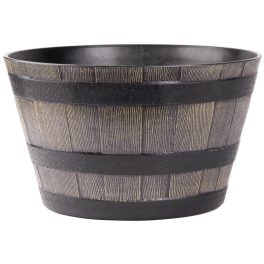  Műanyag virágcserép, Strend Pro Garden Woodeff, barna, átmérő: 39 cm, magasság: 23 cm, hordó formájú, 18,5 l, fahatású, kerek