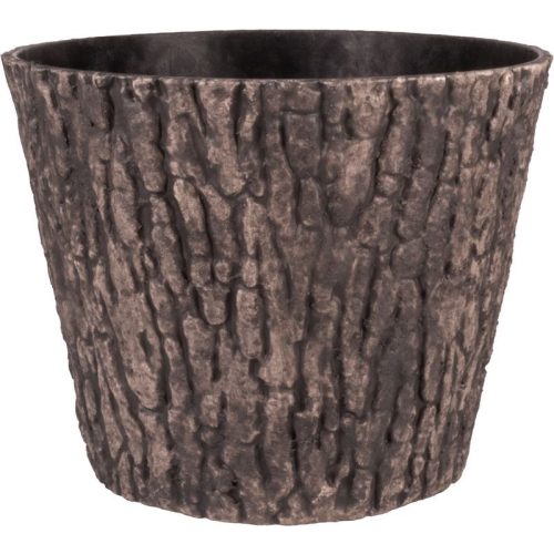 Műanyag virágcserép, Strend Pro Garden Woodeff, barna, átmérő: 37,5 cm, magasság: 30 cm, fatörzs formájú, fahatású, kerek