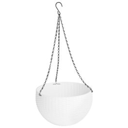   Függő virágcserép, Strend Pro Garden Modern, fehér, átmérő: 26 cm, magasság: 16 cm, lánccal és akasztóval, rattan hatású, kerek