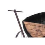 Műanyag virágláda kocsival, Strend Pro Garden Woodeff 817, világosbarna, 41,5 x 29 cm, magasság: 19 cm, hordó formájú, 11 l, fahatású, 4 kerék, húzókar