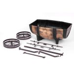 Műanyag virágláda kocsival, Strend Pro Garden Woodeff 817, világosbarna, 41,5 x 29 cm, magasság: 19 cm, hordó formájú, 11 l, fahatású, 4 kerék, húzókar