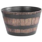 Műanyag virágcserép, Strend Pro Garden Woodeff, arany/barna, átmérő: 39 cm, magasság: 23 cm, hordó formájú, 18,5 l, fahatású, kerek